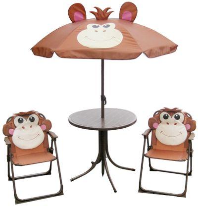 Set záhradný LEQ MELISENDA Mono, opica, slnečník 105 cm, stôl 50 cm, 2 stoličky. detský