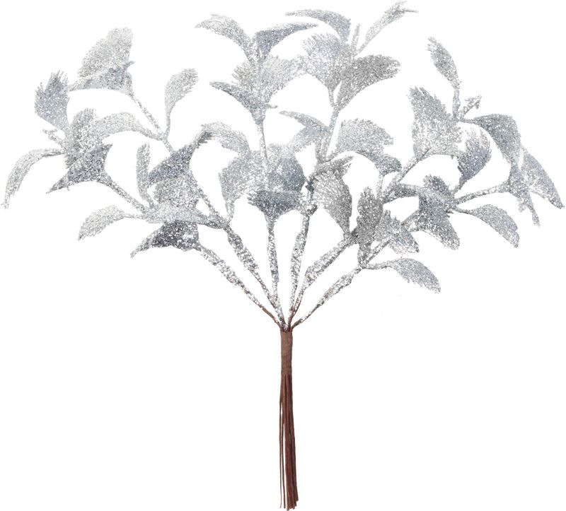 Vetvička MagicHome Vianoce, strieborná, 17 cm