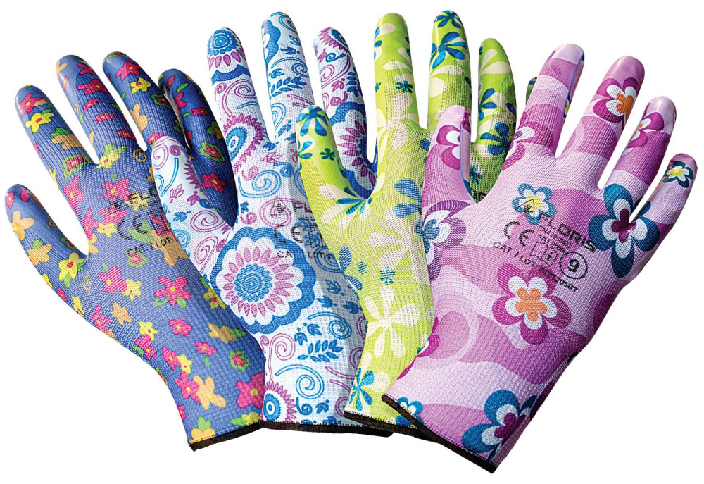 Ochranné rukavice FLORIS, priadza s kvetinovým vzorom, veľkosť 6, VASKO