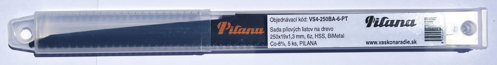 Sada pílových listov na drevo 250x19x1,3 mm, 6z, HSS, BiMetal Co-8%, 5 ks, PILANA