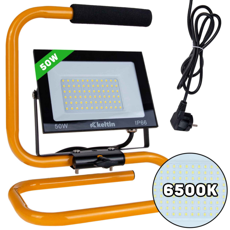 LED reflektor 50W so stojanom, studená biela 6500K, KELTIN