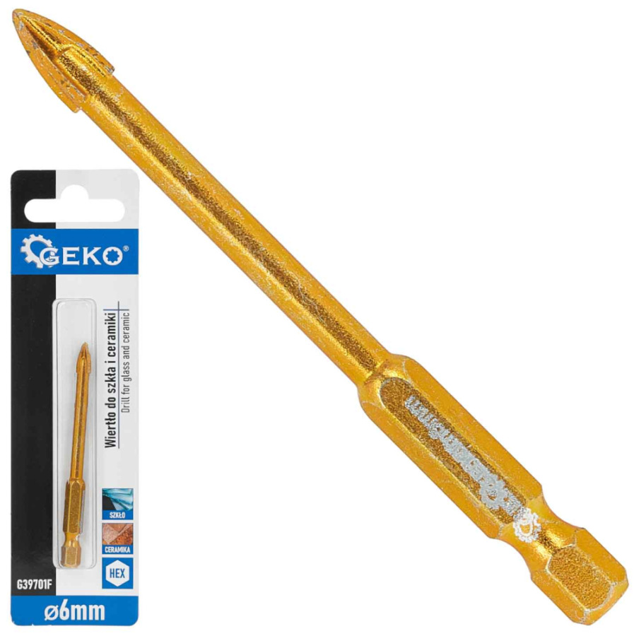Vrták do skla a keramiky 6 mm, 4-britý, stopka 1/4", GEKO