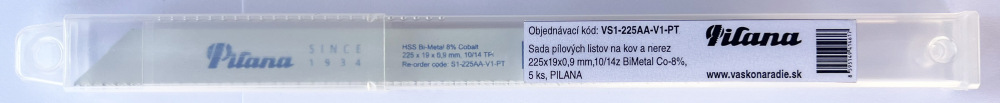 Sada pílových listov na kov a nerez 225x19x0,9 mm,10/14z BiMetal Co-8%, 5 ks, PILANA
