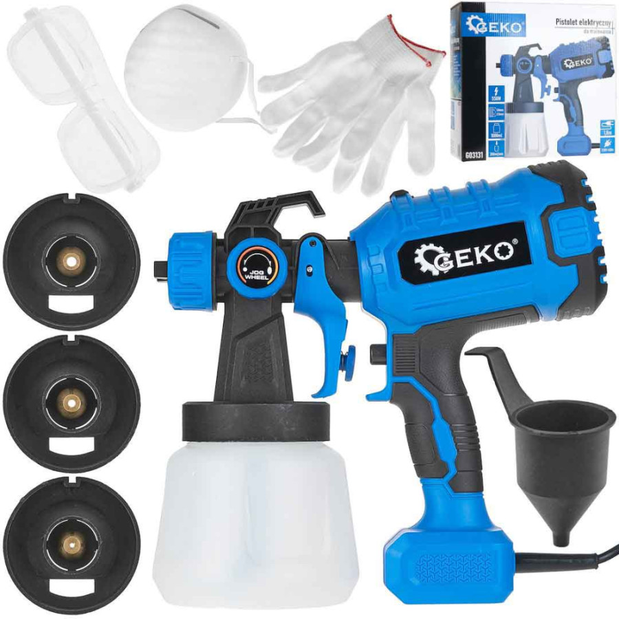 Striekacia maliarska pištoľ, 400 W, nádobka 800 ml, tryska 1,8 a 2,5 mm, GEKO