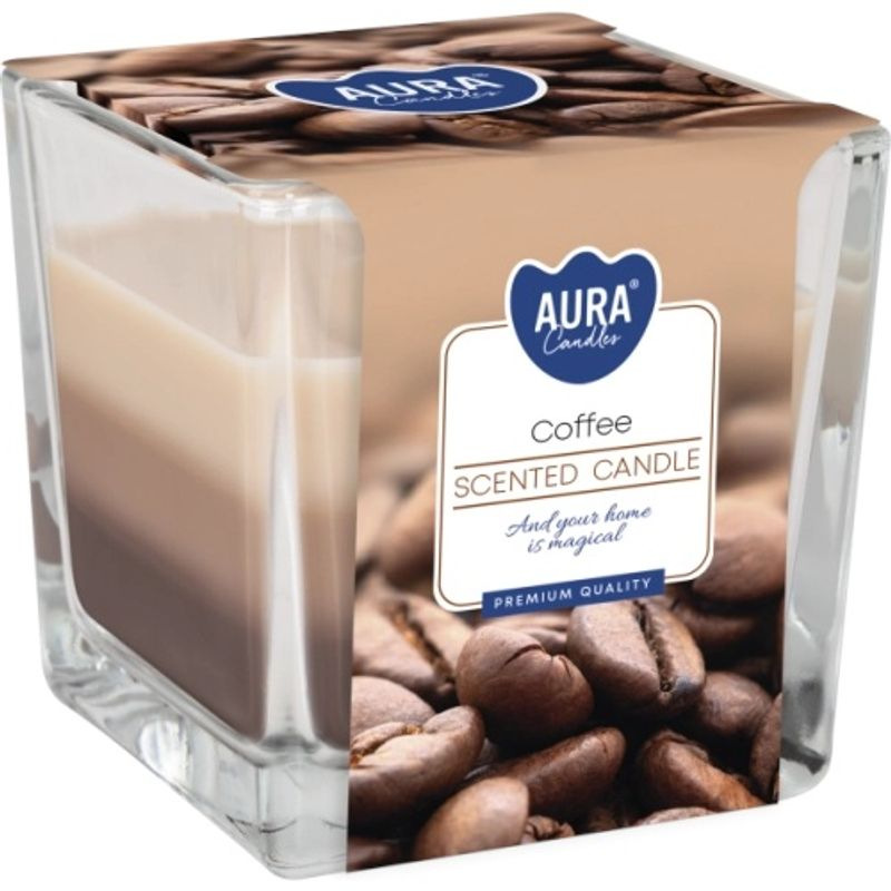 Sviečka AURA, v skle, trojfarebná, Coffee, 32h, 170g