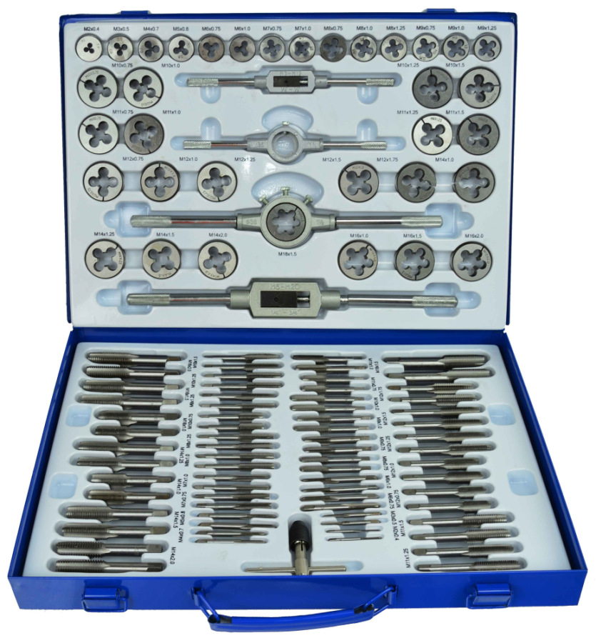 Sada závitníkov a závitových očiek 110- dielna v kazete M2-M18, GEKO