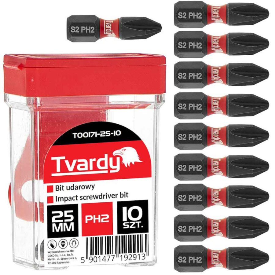 Bit 1/4" PH2 x 25 mm, úderový, oceľ S2, TVARDY