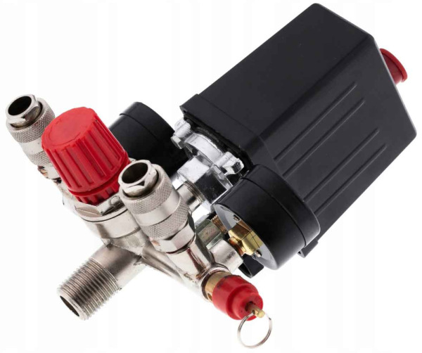 Tlakový spínač na kompresor 6-8 bar, 230V, 2 výstupy 1/4" s manometrami, MAR-POL 3