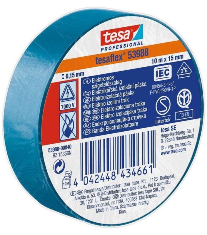 Páska tesa® PRO tesaflex®, elektroizolačná, sPVC, 15 mm, modrá, L-10 m