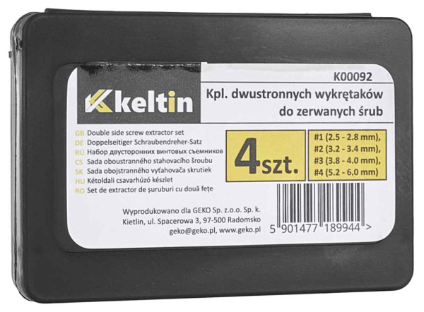 Sada vyťahovačov zalomených skrutiek 4-dielna, KELTIN 1