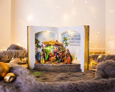 Dekorácia MagicHome Vianoce, Betlehem v knihe, farebná, 3 LED, 3xAA, interiér