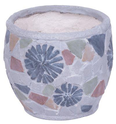 Dekorácia MagicHome, Kvetináč s mozaikou, svetlý, sivý, keramika, 22x22x19 cm