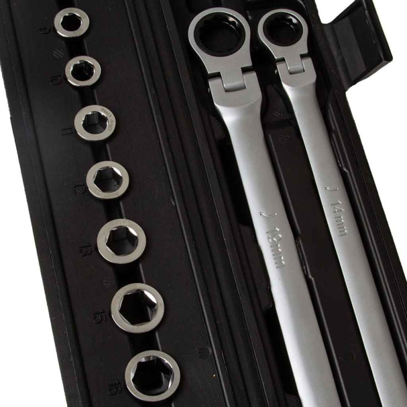 Sada dlhých račňových kľúčov s kĺbom, 15-dielna, 8 - 24 mm v kufríku, MAR-POL 8