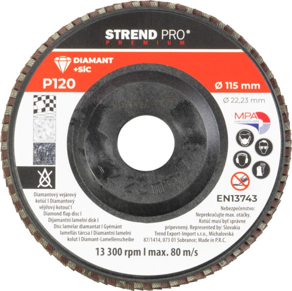 Kotúč Strend Pro Premium 115 x 22 mm, brúsny, P120, diamantový, lamelový 1