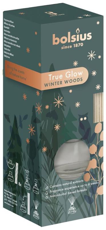 Difúzer Bolsius True Glow, vianočný, rastlinný vosk, vôňa zimnej dreviny, 45 ml