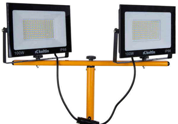 LED reflektor 2x100W s teleskopickým stojanom, studená biela 6500K, KELTIN 12