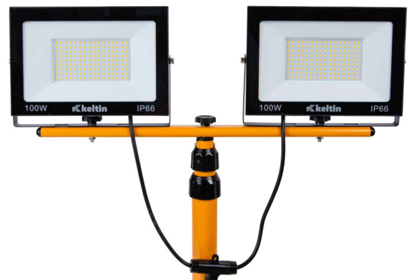 LED reflektor 2x100W s teleskopickým stojanom, studená biela 6500K, KELTIN 14