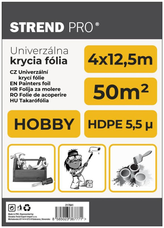 Fólia krycia Strend Pro Hobby, maliarska, 4x12,5 m, 5,5µ, zakrývacia 1