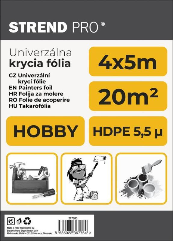 Fólia krycia Strend Pro Hobby, maliarska, 4x5 m, 5,5µ, zakrývacia