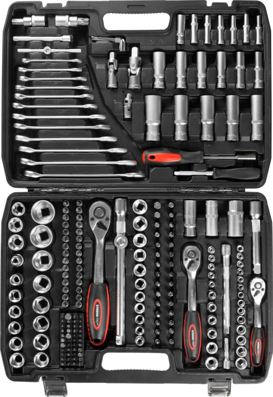 Sada náradia Strend Pro S221, 215 dielna, v kufri, 1/2"+1/4"+3/8" 1