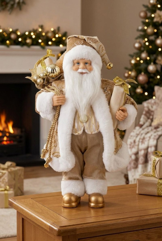 Dekorácia MagicHome Vianoce, santa, textil, zlatý, 28x37x80 cm 1