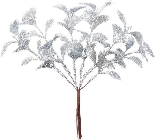 Vetvička MagicHome Vianoce, strieborná, 17 cm