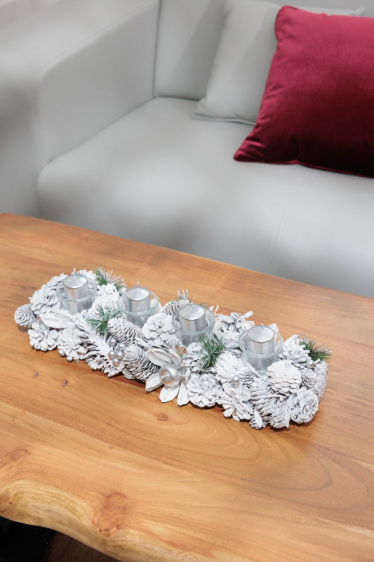 Ikebana MagicHome Vianoce, adventná, biela, 50x16x9 cm 1