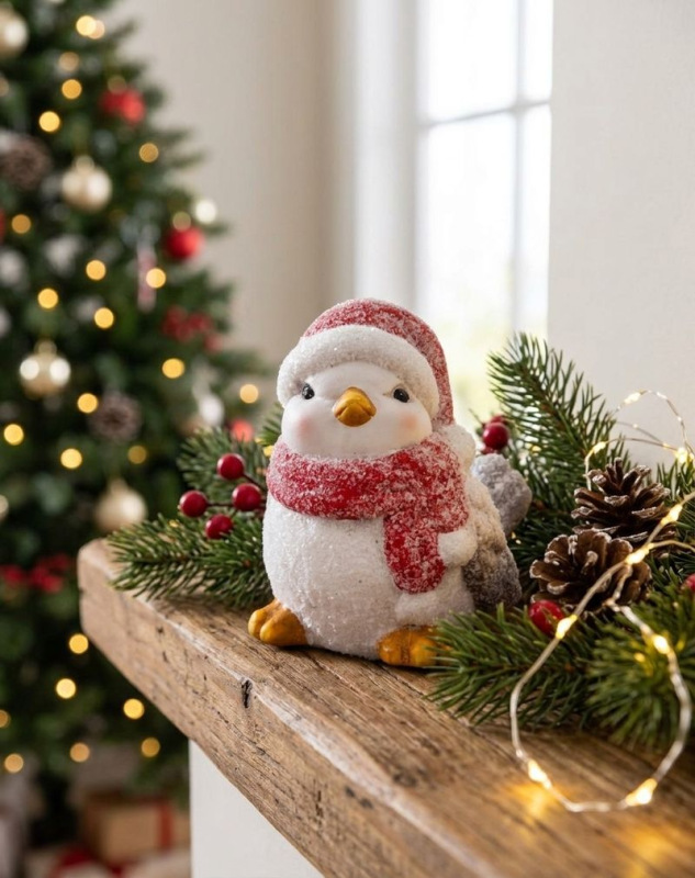 Dekorácia MagicHome Vianoce, Vtáčik samička, bordový šál, terakota, 13,80x9x12,80 cm 1