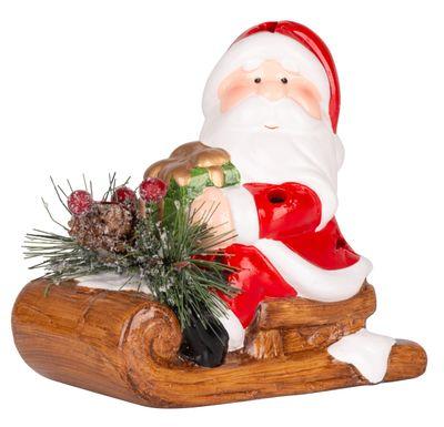 Dekorácia MagicHome Vianoce, Santa na saniach, LED, terakota, 12,6x8,5x11,5 cm