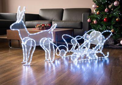 Dekorácia MagicHome Vianoce, Sob so saňami, 312x LED studená biela, 230V, 50 Hz, exteriér, 59x132x30