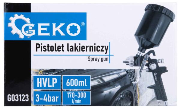 Striekacia pištoľ HVLP s hornou plastovou nádobkou 600 ml, 4 trysky, GEKO