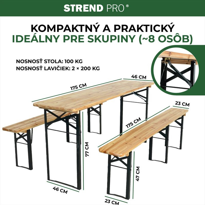 Set pivný DORTMUND Standard3, stôl 175x46x77 cm, 2x lavica 175x23x47 cm, drevo 25 mm 4