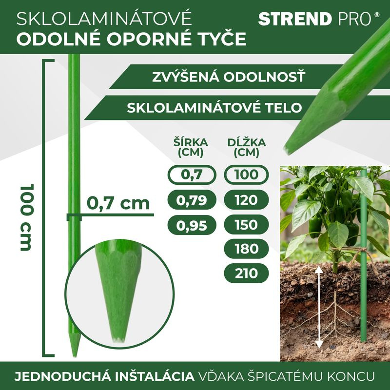 Tyč CountryYard S270, 100 cm, 7.0 mm, zelená, oporná, sklolaminát 2