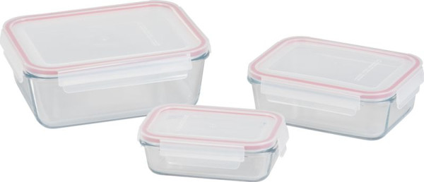 Dóza MagicHome, sada 3 ks, sklenená, sklo, obdlžníková, s vekom, 400/900/1900 ml 1