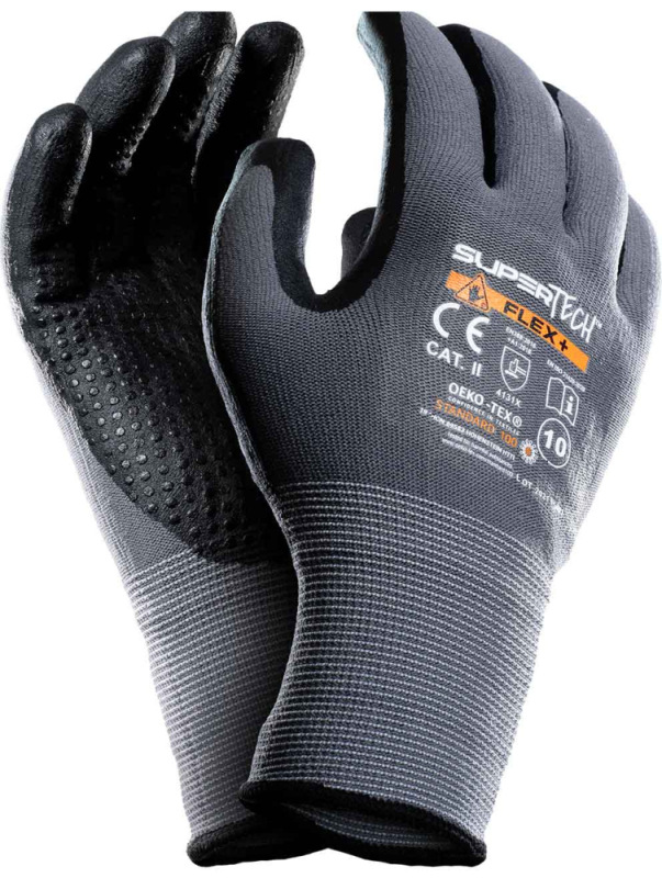 Ochranné rukavice SUPER TECH FLEX+, mikropenový nitril, PVC terčíky, veľkosť 11, VASKO