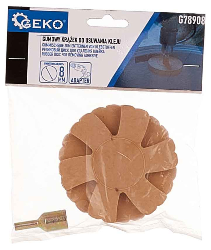 Kotúč gumový na odstraňovanie nálepiek a lepidla , stopka 8 mm + adaptér, GEKO 1
