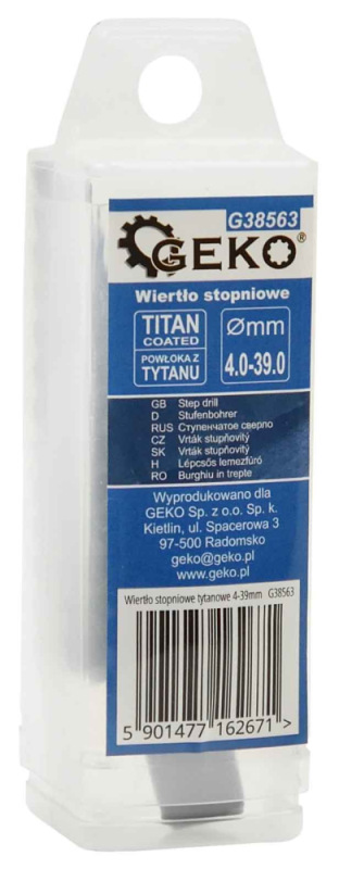 Vrták stupňovitý 4-39 mm do plechu, HSS TiAIN krok 3mm, rovná drážka, GEKO 2