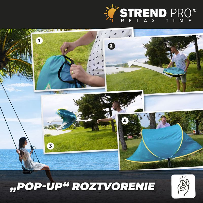 Stan Strend Pro, rozkladací, plážový, modro-žltý, 220x120x95 cm 4