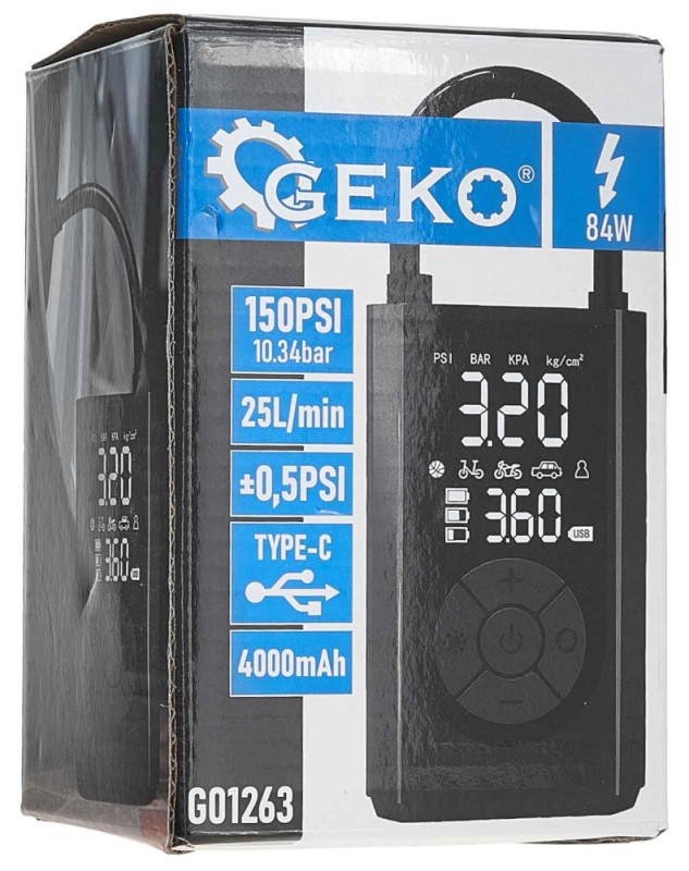 Kompresor do auta/na bicykel 4000mAh, 84W,10 barov, GEKO 11