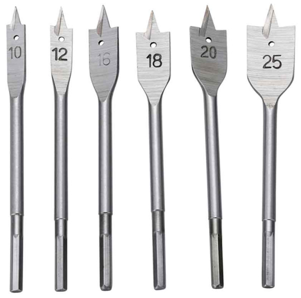 Sada plochých vrtákov do dreva 10, 12, 16, 18, 20, 25 mm, 6-dielna, GEKO