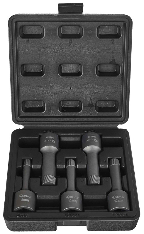 Sada 1/2" vyťahovačov zalomených skrutiek a čapov 8-16 mm, 5-dielna, GEKO 9