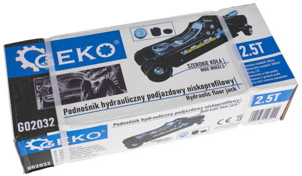 Zdvihák hydraulický pojazdný nízky 2.500 kg, 85-380 mm, kartón, GEKO 16