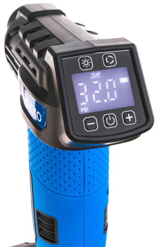 Akumulátorový kompresor 0,2-10,3 Bar, 12V, 1,5Ah batéria, 23l/min, LCD display, GEKO 9