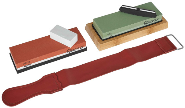 Sada brúsnych kameňov s vodiacou lištou a koženým pásom, zrnitosť 400-8000, GEKO 1