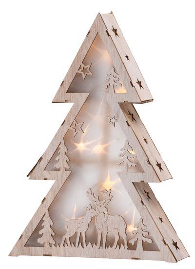 Dekorácia MagicHome Vianoce Woodeco, Stromček, 10 LED, 29x6x40 cm
