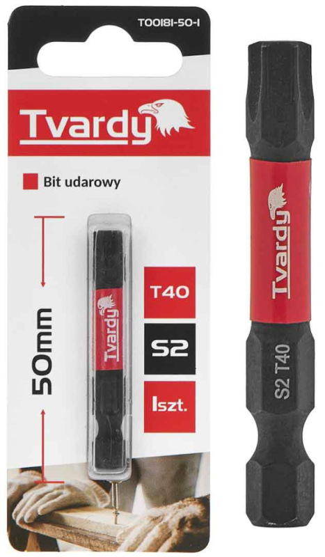 Bit úderový 1/4" TORX T40 x 50mm, S2, TVARDY 1