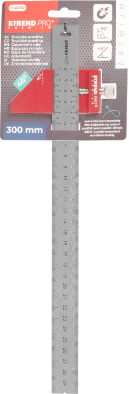 Pravítko Strend Pro Premium, tesárske, 300 mm, nastaviteľný doraz, s magnetom 3
