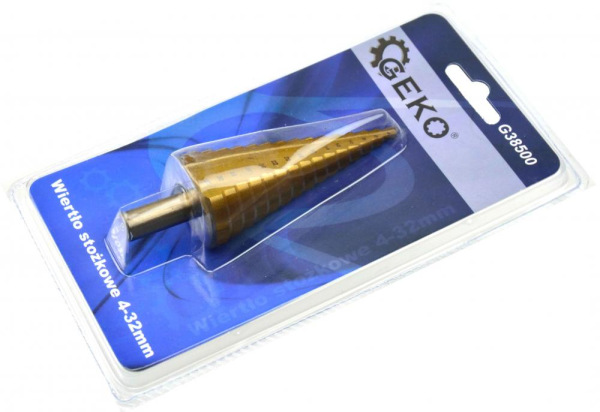 Vrták stupňovitý 4-32 mm do plechu, krok 2mm, TiN, GEKO 2