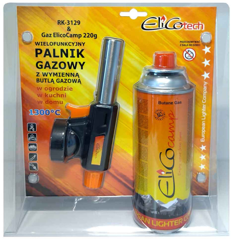 Spájkovacia lampa s piezo zapaľovačom a kartušou 220g, otočný uzáver, ELICO 4