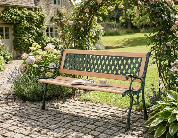 Lavička GODIVA, záhradná, drevo/plast, 122x54x73 cm 1